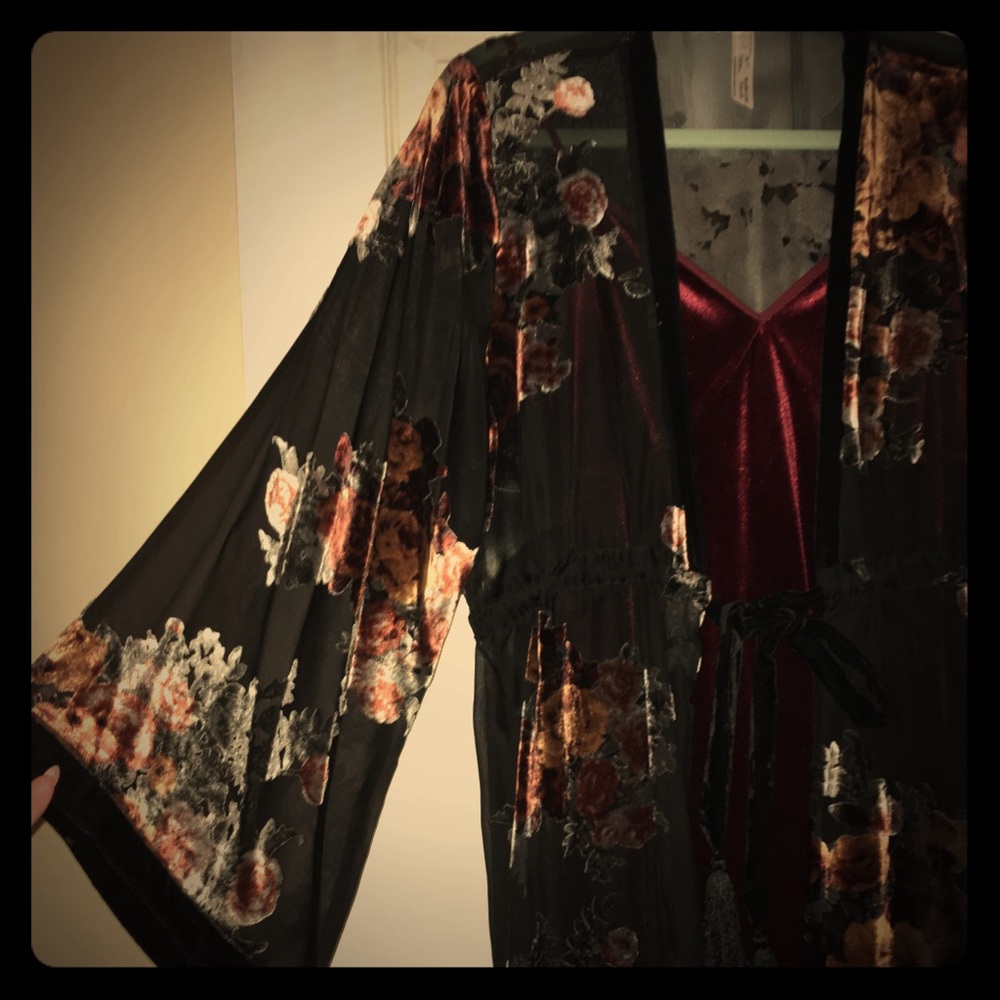 Kimono, Sheer Kimono Duster, Velvet Floral Duster